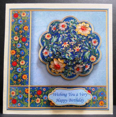 Floral Pyramage Quick Card in Blues by Yvonne Middleton