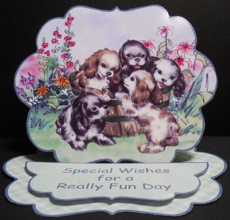 Puppies in the Garden Easel Card by Yvonne Middleton