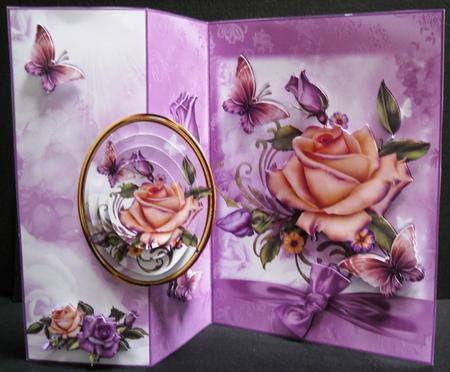 Peach and Purple Rose No Holes Fold Card Mini Kit by Yvonne Middleton
