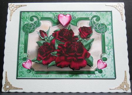 Red Roses and Hearts Valentine/anniversary Card Topper by Yvonne Middleton
