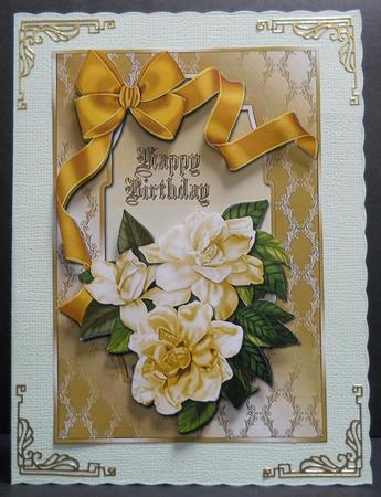 Golden Gardenia Flowers A5 Birthday Card Front by Yvonne Middleton