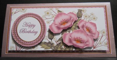Pink Poppy Happy Birthday Dl Decoupage Topper by Yvonne Middleton