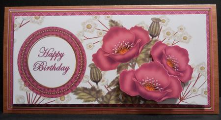 Mid Pink Poppy Happy Birthday Dl Decoupage Topper by Yvonne Middleton