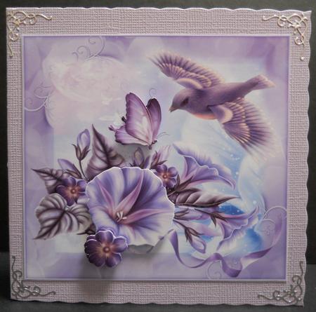 Beautiful Flora and Blue Bird Flutters 8x8 by Yvonne Middleton
