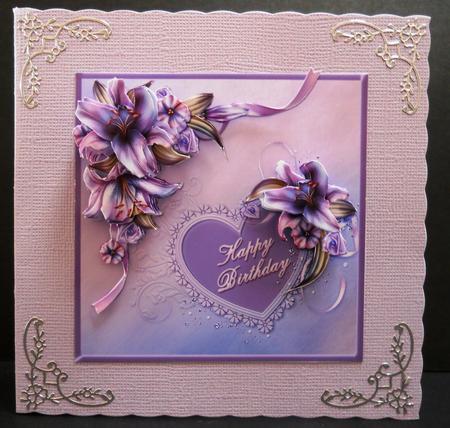 Winter Lilies with Heart Birthday Card Front by Yvonne Middleton
