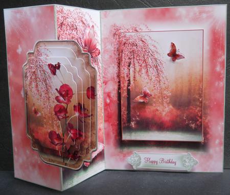 Beautiful Pink Blossom Oriental No Holes Fold Card Mini Kit by Yvonne Middleton