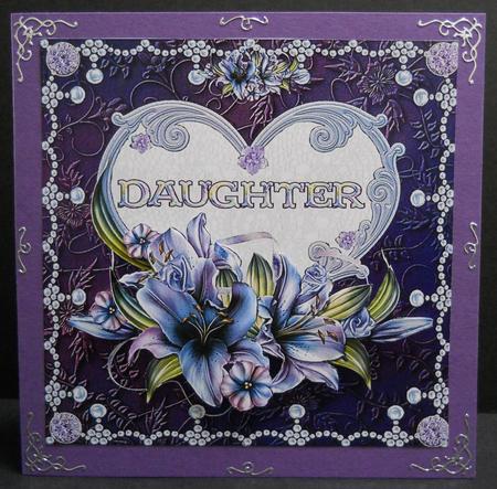 8 x 8 Inch Lily Daughter Heart Birthday Card Topper by Yvonne Middleton