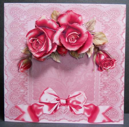 Red Roses & Pink Lace - Blank by Yvonne Middleton