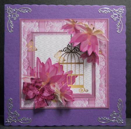 3D Waterlilies,gold Birdcage and Butterflies,birthday by Yvonne Middleton