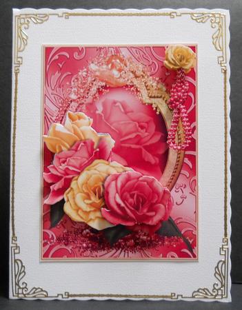 Roses and Pearls on a Shimmering Swirl Frame by Yvonne Middleton