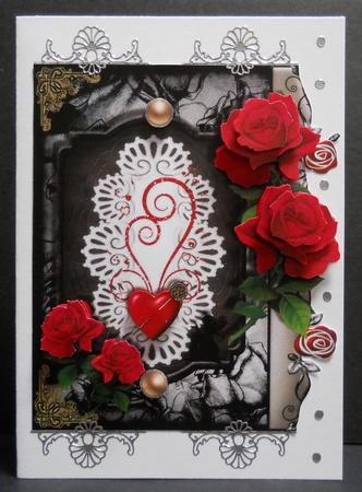 Valentines Red Roses Black & White Card by Yvonne Middleton