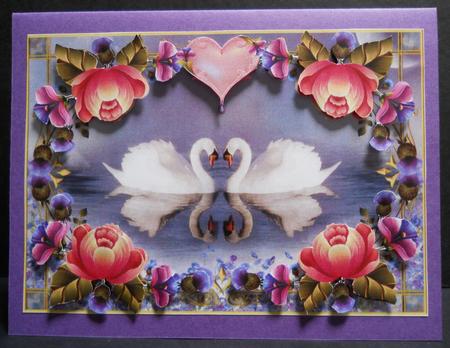 Swans in Love + Pink Floral Frame by Yvonne Middleton