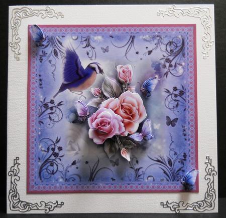 Blue Bird Rosie Flutters 8x8 Topper with Decoupage Mini Kit by Yvonne Middleton