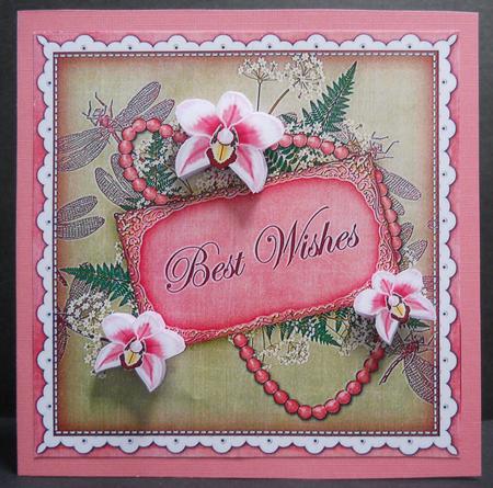 Pink g Orchids Best Wishes 8in Vintage Topper by Yvonne Middleton