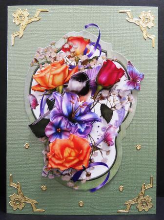 Chickadee and Roses Shield with Decoupage by Yvonne Middleton