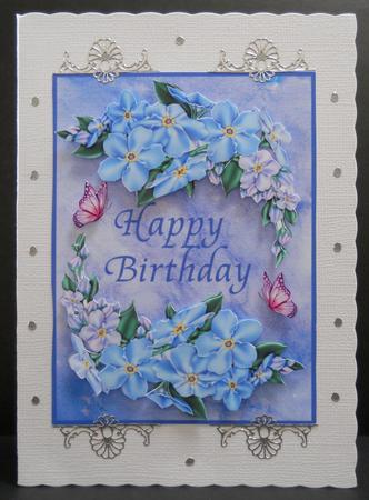 Forget Me Not and Butterflies Birthday Decoupage Card by Yvonne Middleton