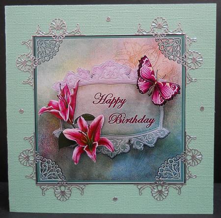 Stargazer Lilies Happy Birthday, Card with Decoupage by Yvonne Middleton