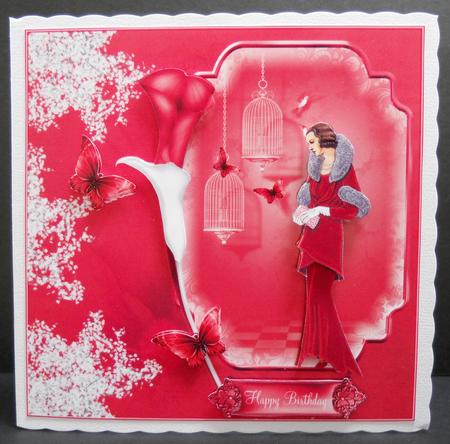 Art Deco Lady in Red 8x8 Card Topper by Yvonne Middleton