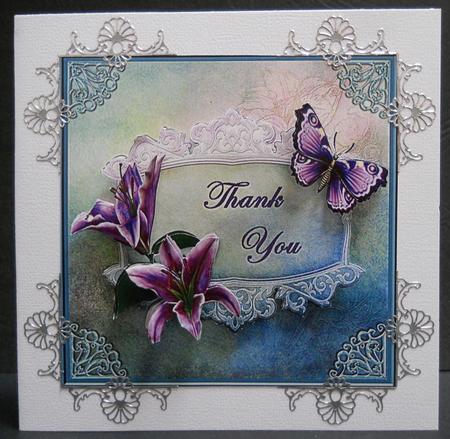 Stargazer Lilies, Thank You, Card with Decoupage by Yvonne Middleton