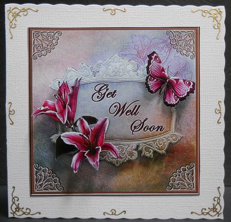 Stargazer Lilies, Get Well Soon, Card with Decoupage by Yvonne Middleton