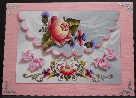 Pretty Flowers and Bow on Scalloped Envelope by Yvonne Middleton