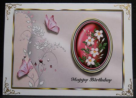 Pink Flowers in Oval Frame - Birthday by Yvonne Middleton