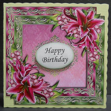 Double Satin Square Frame & Stargazer Lilies by Yvonne Middleton