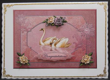 Roses and Swans, Card with Decoupage by Yvonne Middleton