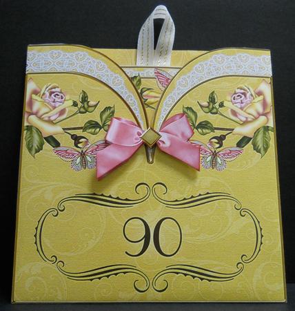 Pink Butterfly Rose 90 Birthday Pocket Pull Card Kit by Yvonne Middleton