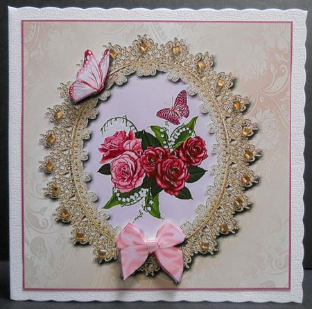8x8 Vintage Roses with Lace and Butterflies by Yvonne Middleton