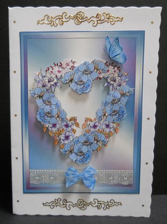 Watercolour Floral Heart with Decoupage Blue by Yvonne Middleton