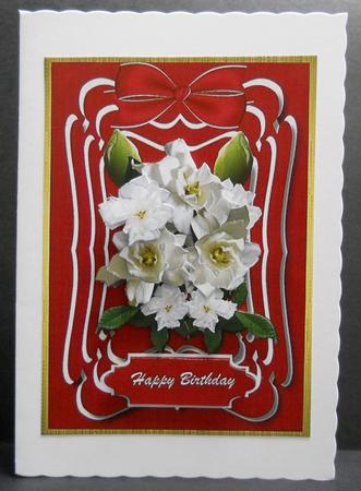 Lovely White Gardenias on a Red Layered Mat by Yvonne Middleton