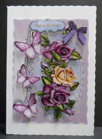 Lovely Lilac and Cream Roses on a Lace Mat by Yvonne Middleton