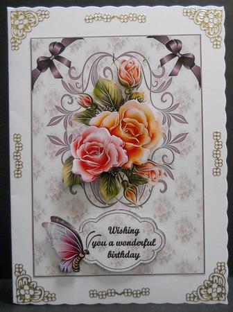 Butterfly and Roses Birthday Flowers by Yvonne Middleton