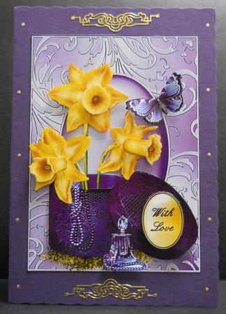 Beautiful Daffodil's,perfume Bottle and Pearls by Yvonne Middleton