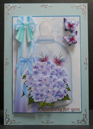 Bell Jar Card Bleu Hydrangea and Bows by Yvonne Middleton