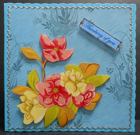 Floral Backing Sheet on Blue Background by Yvonne Middleton