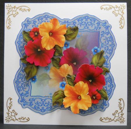 Petunia's on Lace Frame 2 by Yvonne Middleton