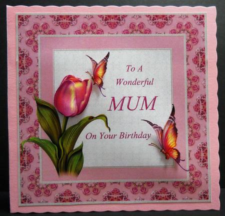 Tulips Butterflies for Mum Birthday Pink by Yvonne Middleton