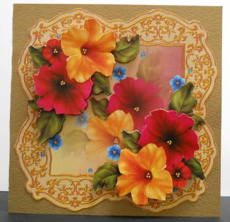 Petunia's on Lace Frame by Yvonne Middleton