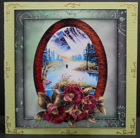 Green Scenic Mountain in Oval Frame & Decoupage by Yvonne Middleton