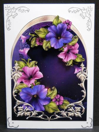 Purple Petunias Arched, Shaped Topper by Yvonne Middleton