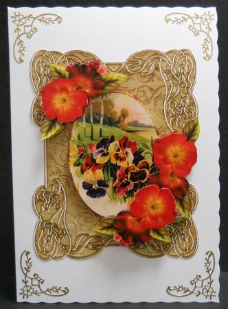 Orange Pansy Card Front with Ornate Frame by Yvonne Middleton