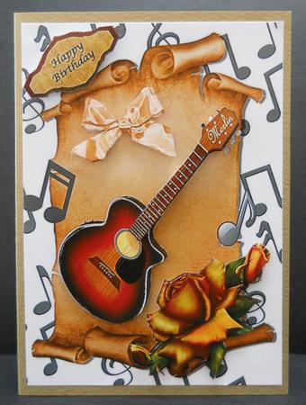 Guitar with Gold Roses by Yvonne Middleton
