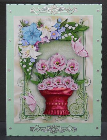 Pink Roses in a Vase in a Floral Frame by Yvonne Middleton