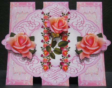 Pink Diamond Strip Card - Coral Roses by Yvonne Middleton