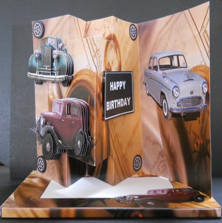 3 Panel Vintage Car Card by Yvonne Middleton