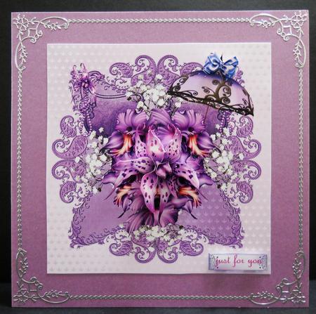 Purple Orchids on Lace Frame by Yvonne Middleton