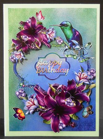 Beautiful Humming Bird & Deep Purple Lilies by Yvonne Middleton