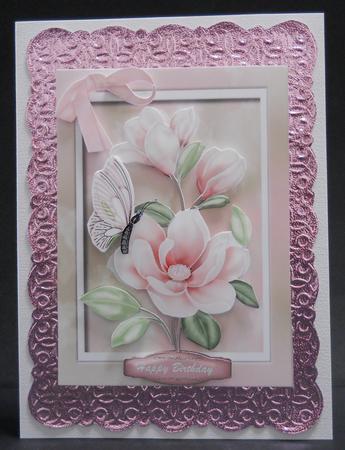 Beautiful Pink Magnolias and Butterflys by Yvonne Middleton